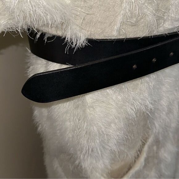 free people M/L Black Silver Tone Buckle Genuine Buff Leather Belt - Picture 3 of 10